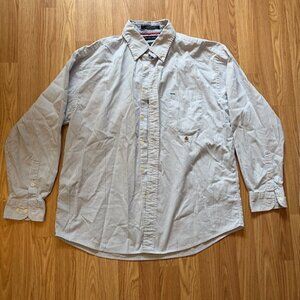 Tommy Hilfiger Mens Large 6/6 Blue Crown Logo Stripe Shirts 80's 2 ply